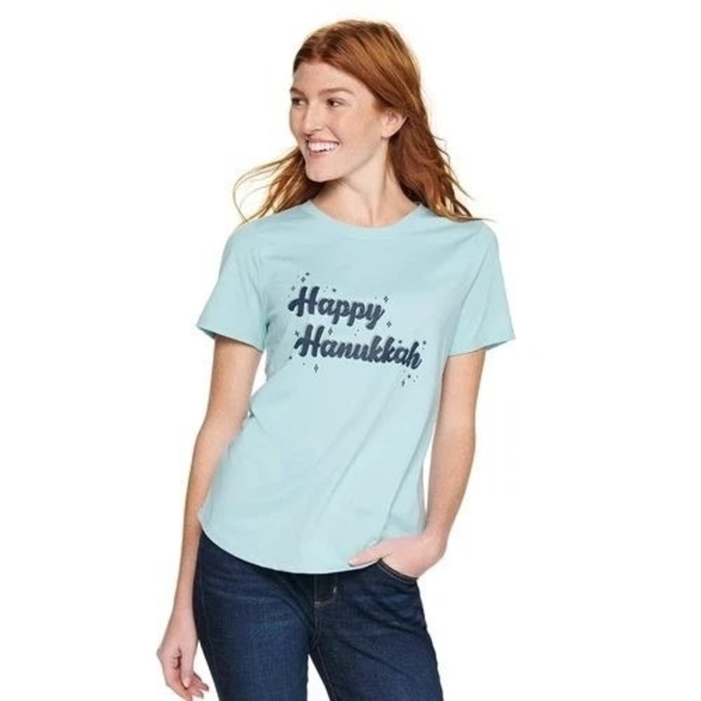 Sonoma Goods For Life Happy Hanukkah Graphic T-Shirt Light Blue Small